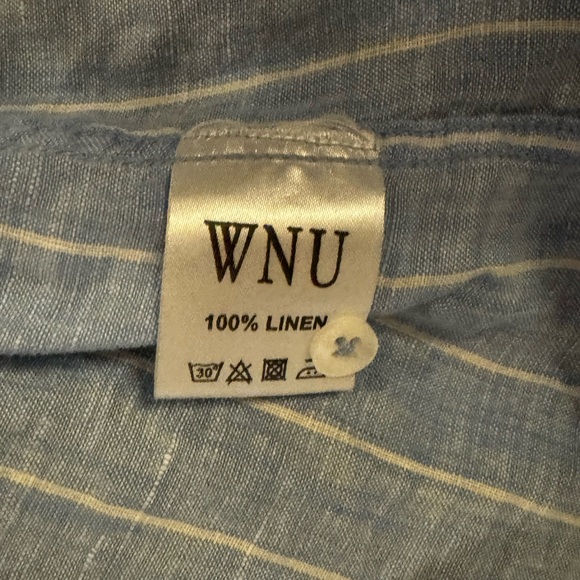 With Nothing Underneath the boyfriend button down: 100% Linen, light blue stripe - Picture 6 of 6